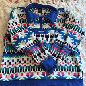 90s Vibes Columbia Men’s Blue Geometric Pattern Fleece Pullover